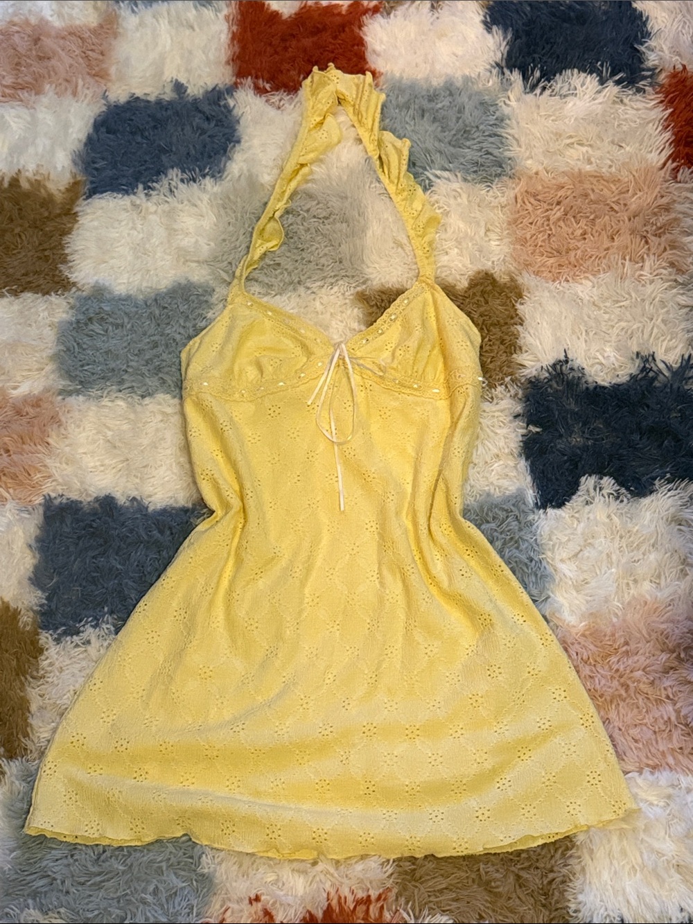 Women's Yellow Eyelet Halter Sundress